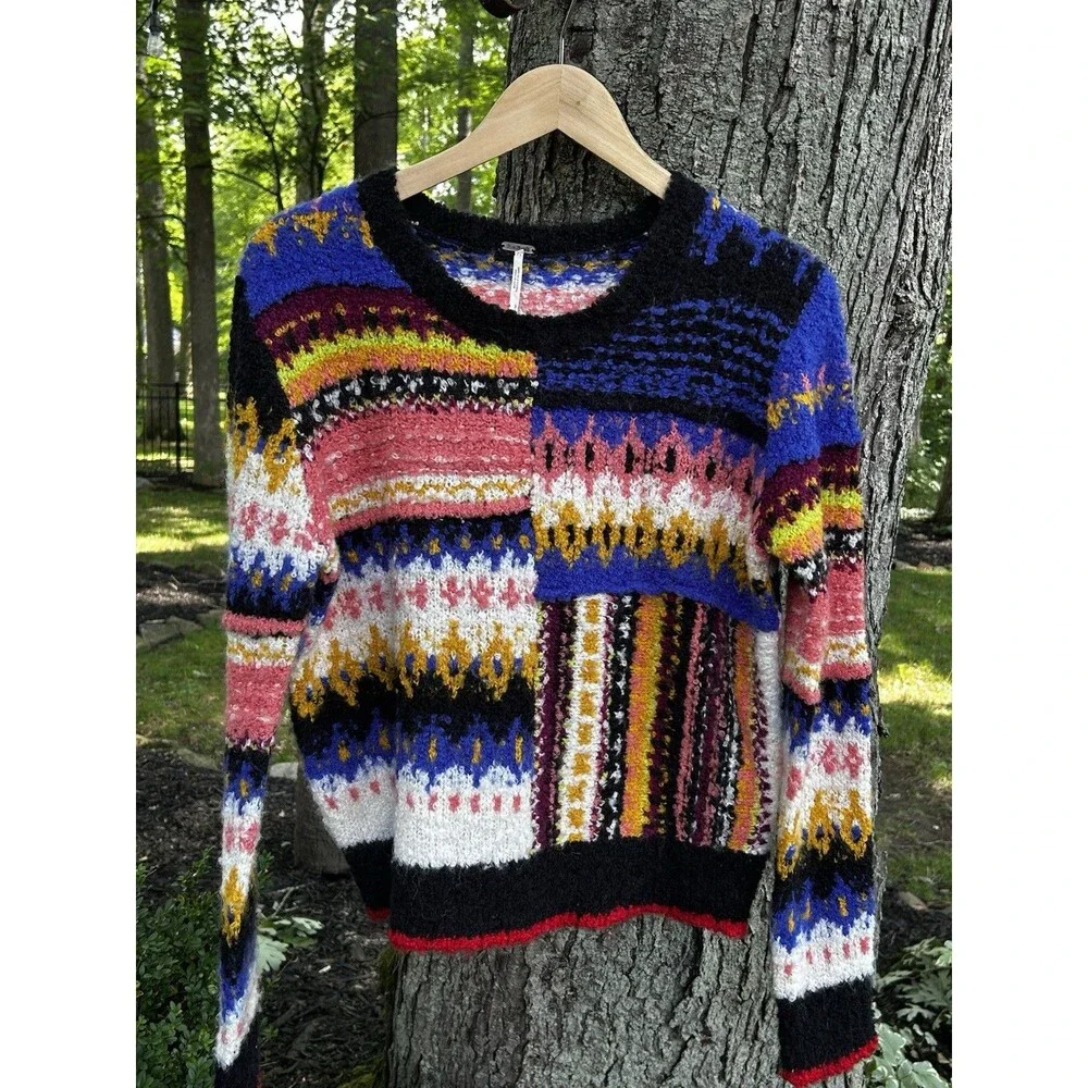 Free People Best Day Ever Alpaca Sweater Size Small Colorful Knit Long Sleeve